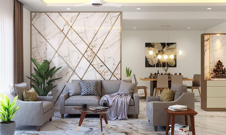 Sunlit living room blends Italian design with green touches and warm, earthy tones.
