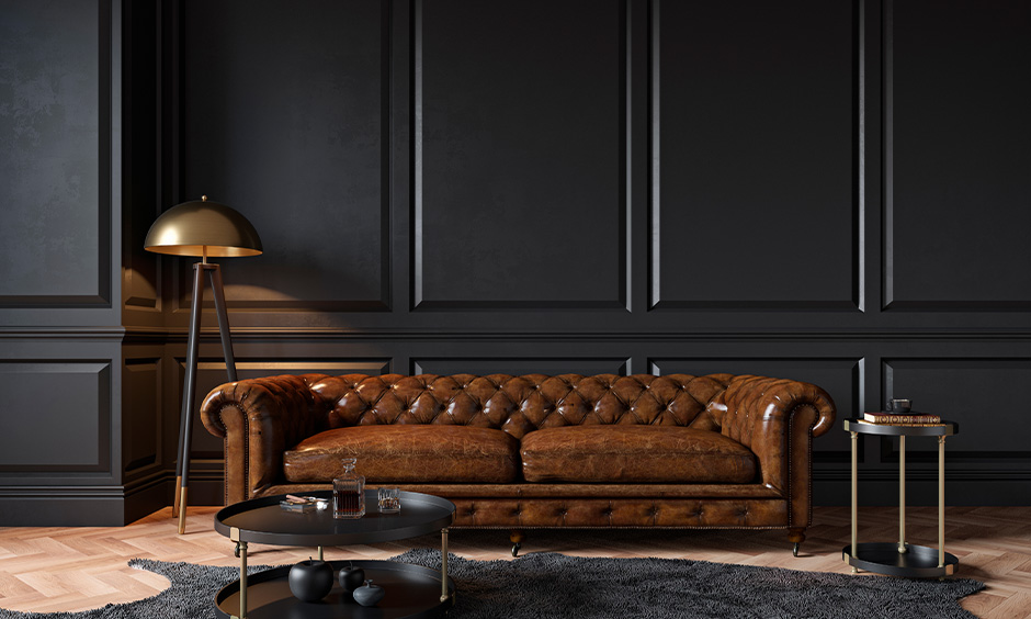 Warm terracotta accents soften a sleek marble table in a chic Italian interior decor.