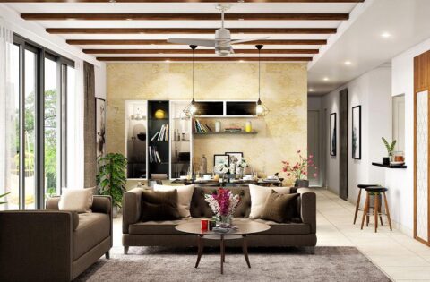 False ceiling installation steps: frame setup, board fitting, plaster finish, and lighting integration.