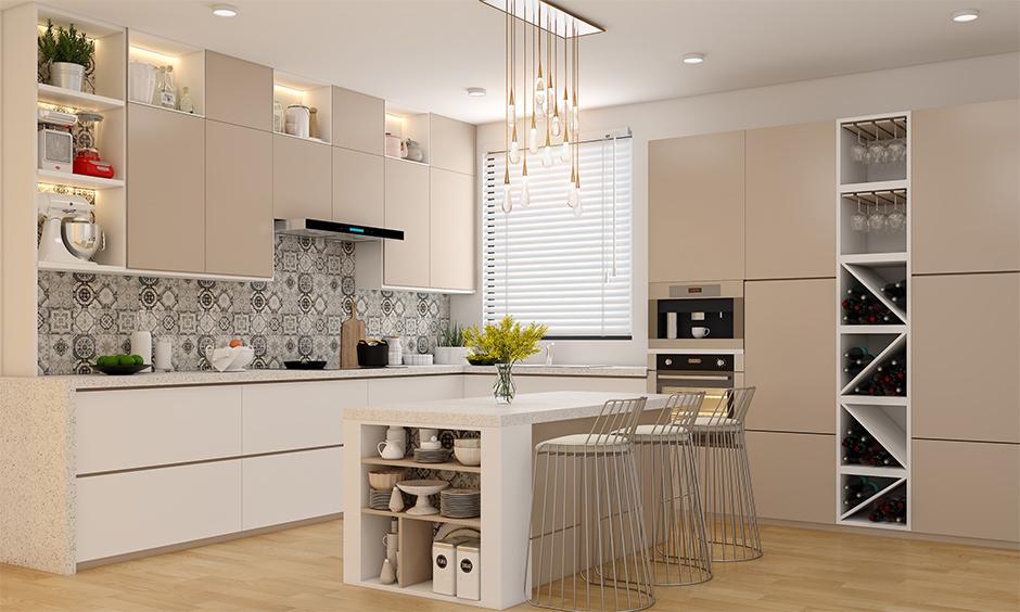 Designer backsplash vitrified tiles texture allows for creative expressions, enhancing kitchen style.