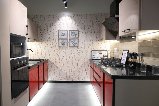 Efficient parallel modular kitchen design at DesignCafe Interior Studio, maximizing space and style.