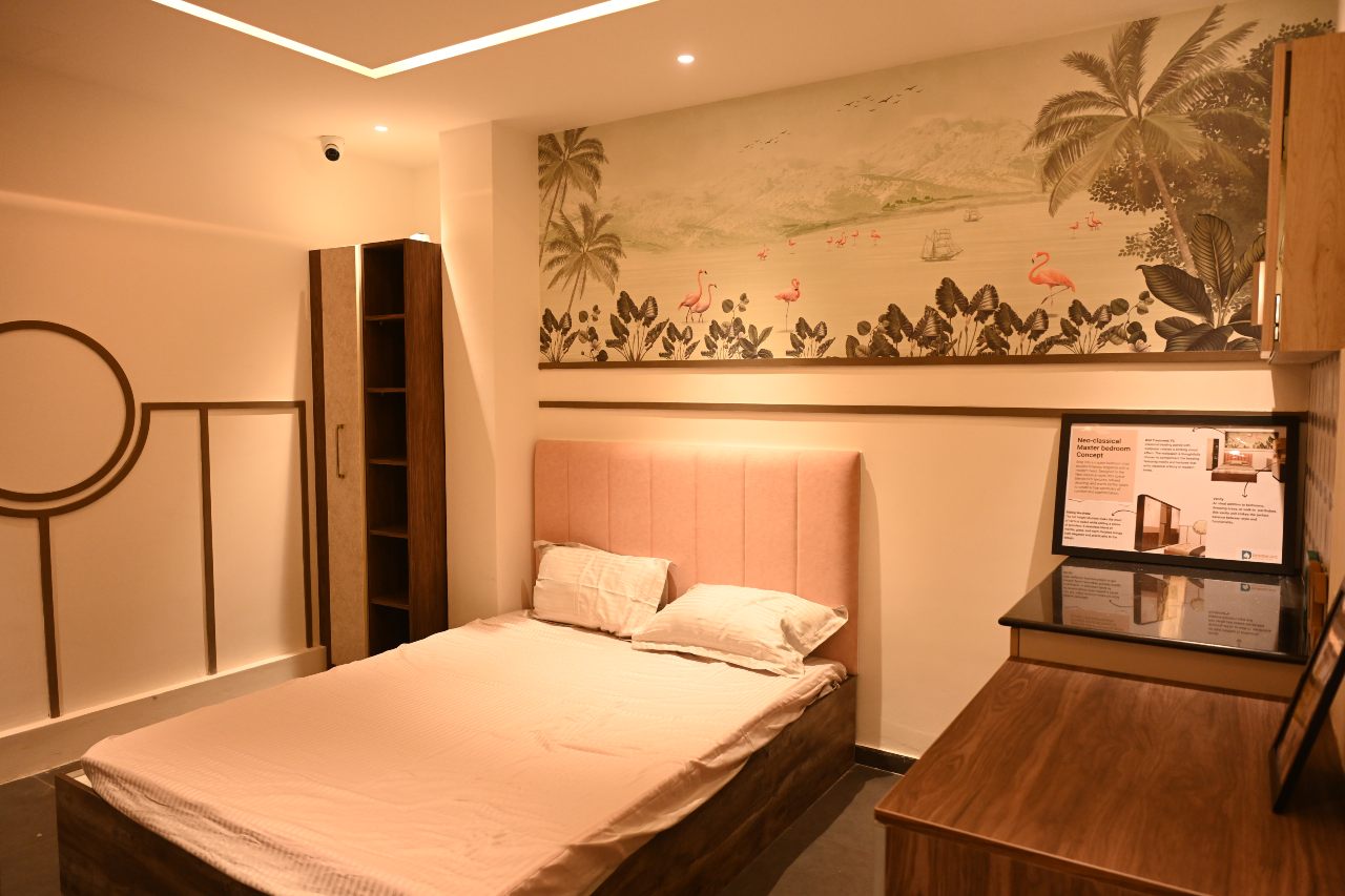 Stylish bedroom design by DesignCafe at Bhubaneswar, combining comfort and modern aesthetics.