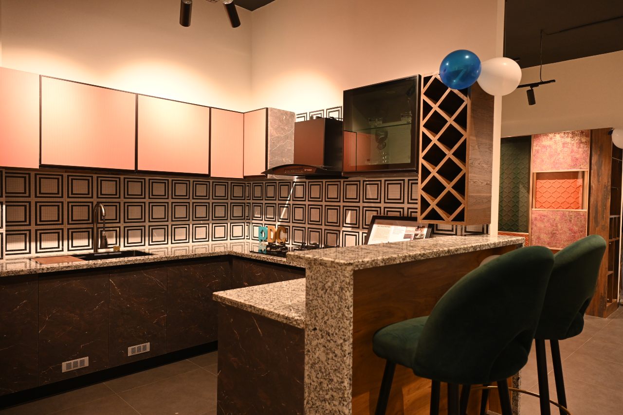 Functional modular kitchen in U layout designed at Bhubaneswar, maximizing space and style.