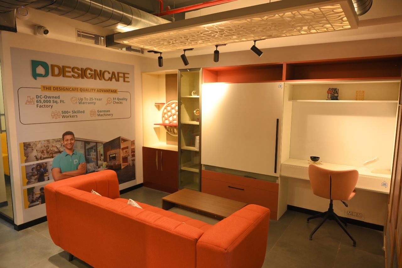 Elegant living room TV unit model showcased in Gurugram, Haryana.