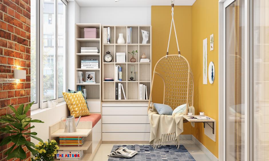 Hanging swing balcony which is a perfect hideaway for book lovers