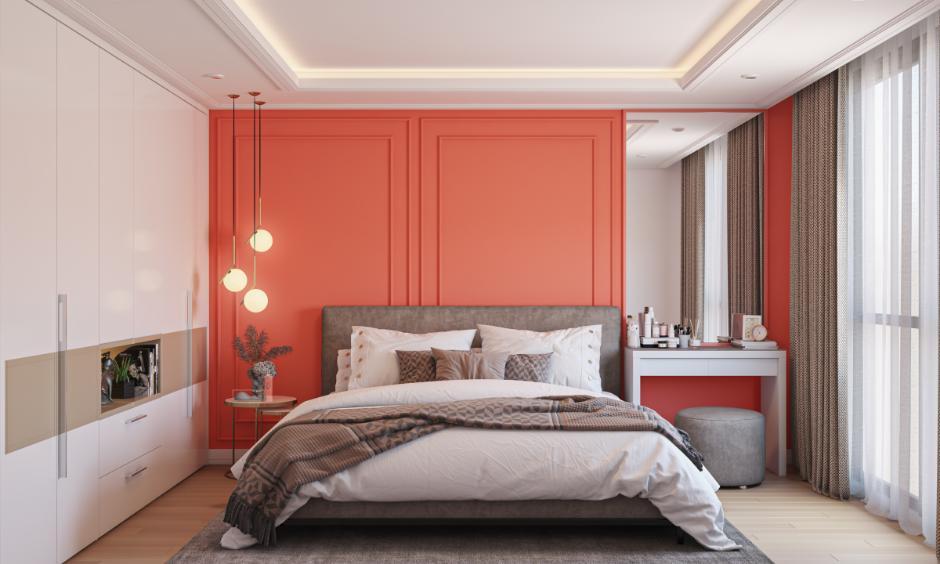 Brick orange and white bedroom wall colour combination for bright and airy interiors