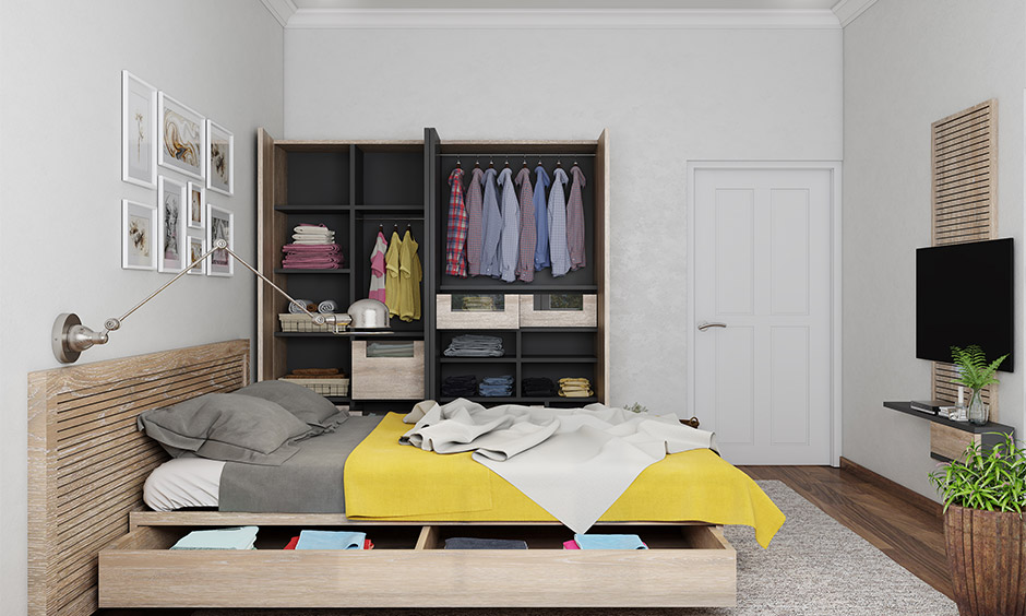 Warm wooden modular bedroom furniture which exudes a minimalist feel