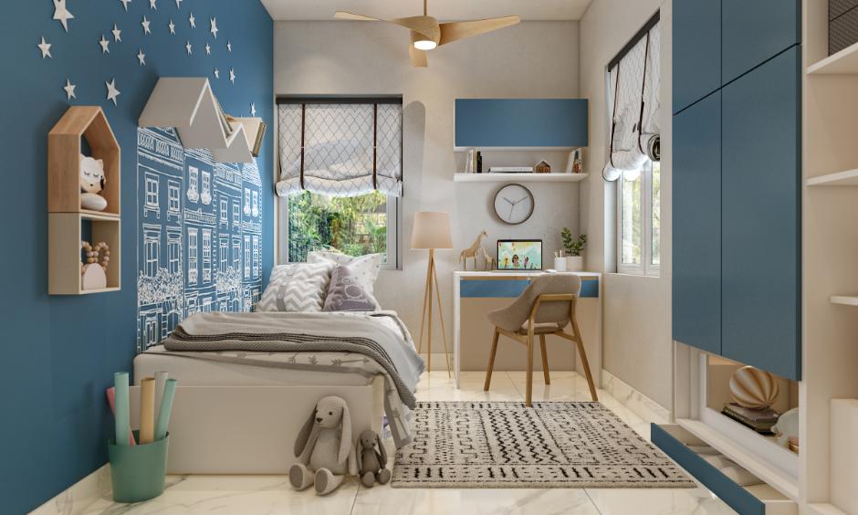 Playful kids' bedroom interior design with flexible furniture and colourful decor.