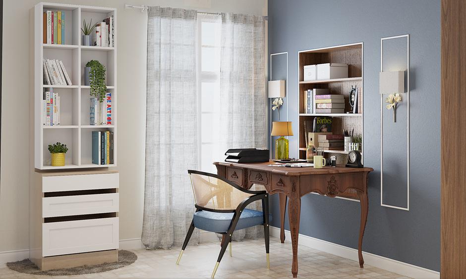 Vintage wooden desk used as stylish budget decor