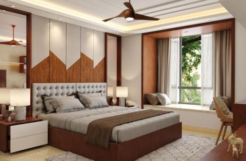 Modern hydraulic bed design with lift-up storage in a contemporary bedroom.