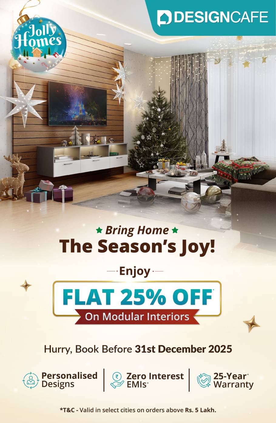 DesignCafe Freedom Special Offer: 25% OFF on Home Interiors.
