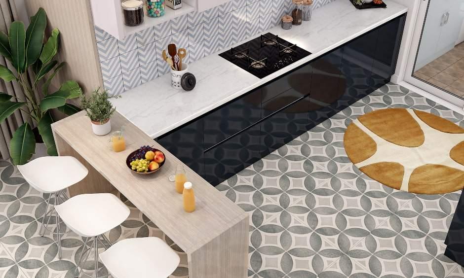 Durable kitchen countertop in an L-shaped kitchen for modern homes