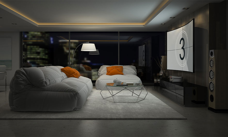  False ceiling designs for a low-height room with cove lighting for creating an elevated effect