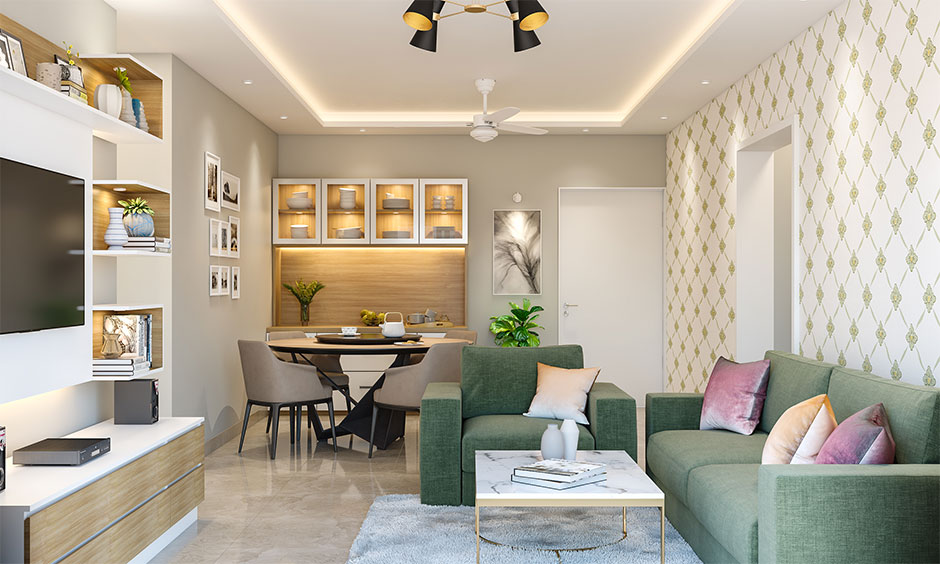 Simple and minimalist false ceiling designs for a low-height room with recessed lighting