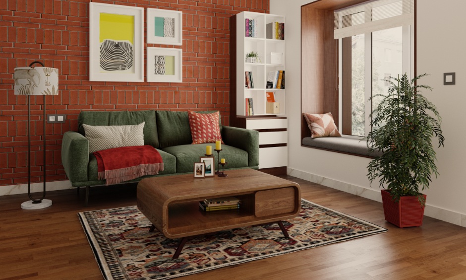 Modern living room trends 2026 with natural materials, matte finishes, and sustainable décor.