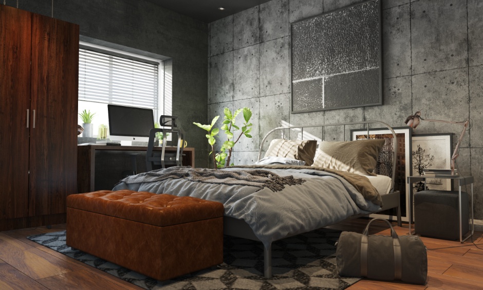 Bedroom wall painting trends 2026 with textured finishes like matte, limewash and metallic accents.