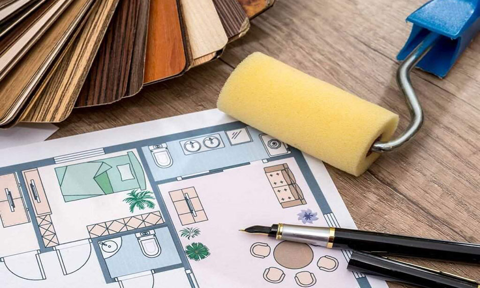 Mood board template presents key design elements for planning interior design projects effectively.