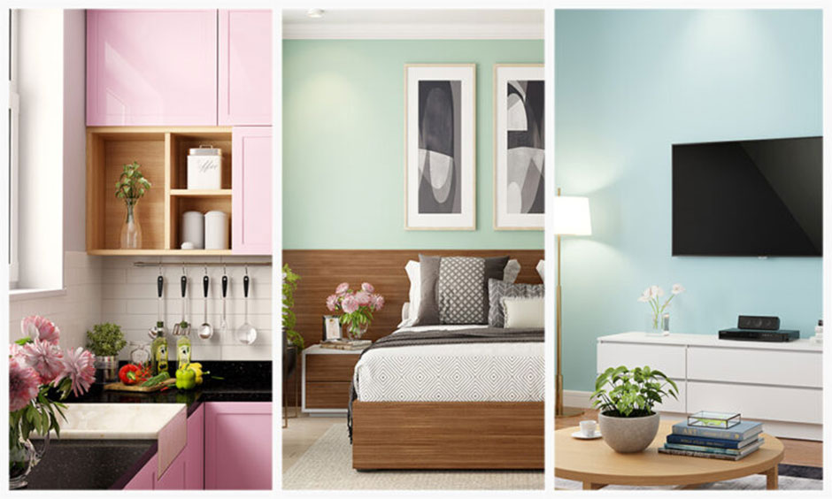 Interior mood board displaying colour palettes, textures, furniture, and inspirational decor ideas.