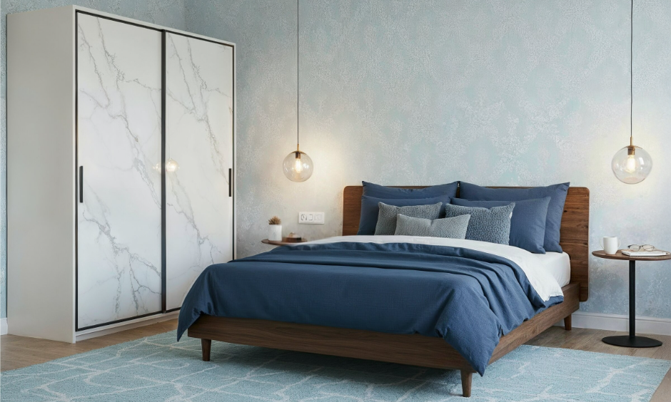 Marble finish wardrobe panels adding a luxurious, elegant feel with a refined stone-inspired appearance.