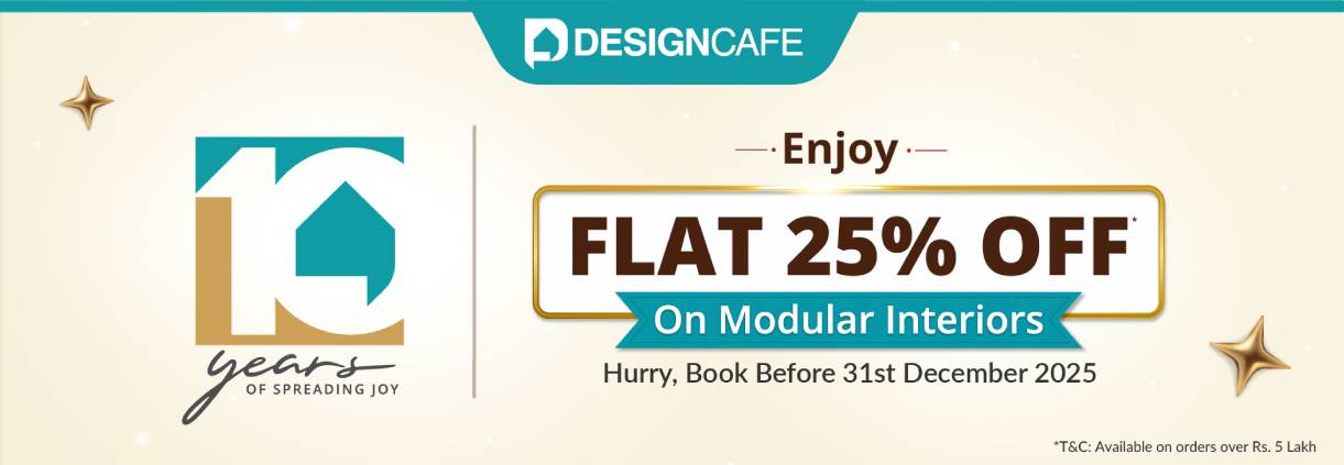DesignCafe Freedom Special Offer: 25% OFF on Home Interiors.