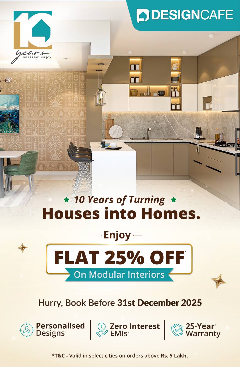 DesignCafe Freedom Special Offer: 25% OFF on Home Interiors.