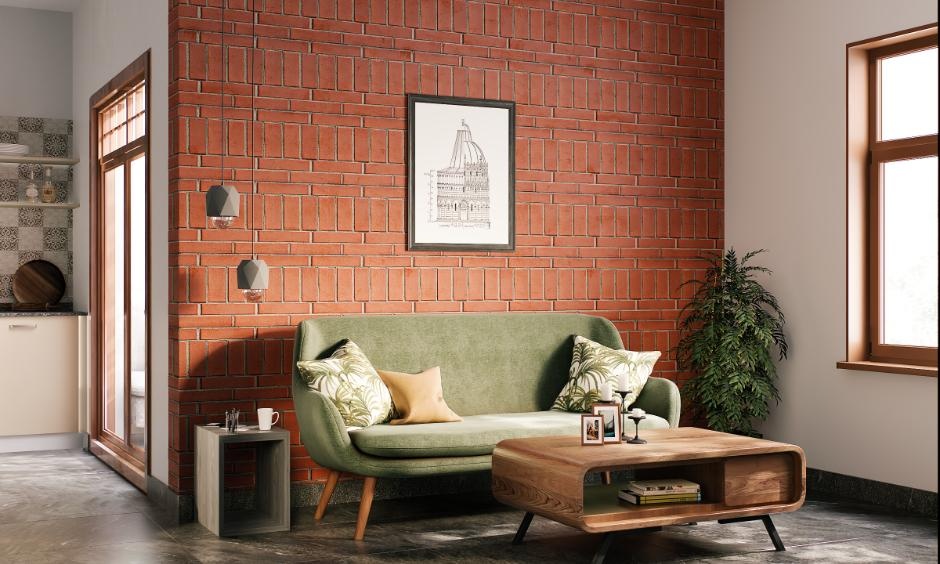 Living room in earthy terracotta and mustard tones, reflecting 2026 Mysore design trends.