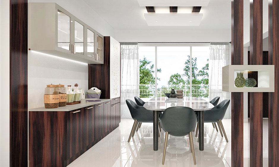 Small dining room tray ceiling design with cove lighting for an elegant look