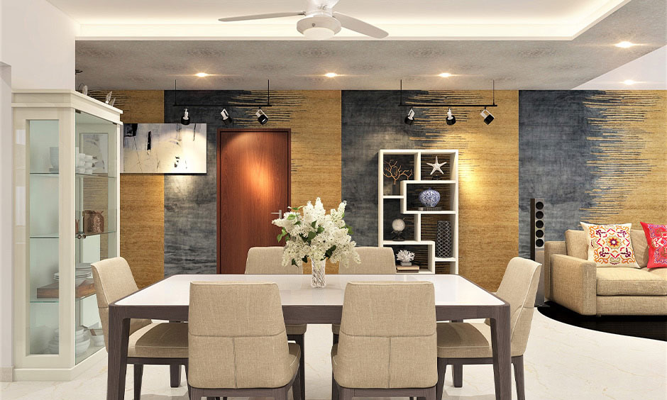 Simple small dining room ceiling design which is perfect for a cosy dining experience