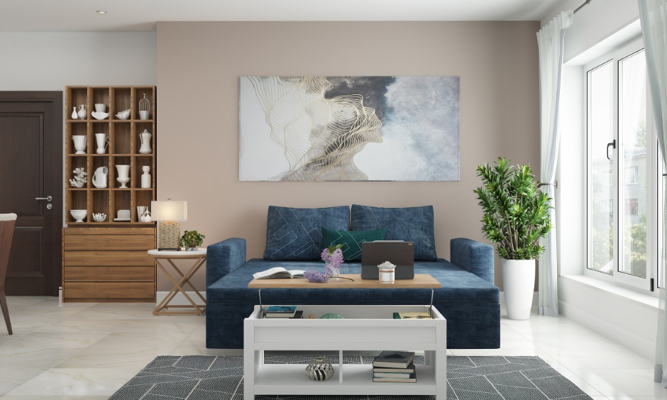 Blue sleeper sofa design, which is cosy and perfect for movie nights