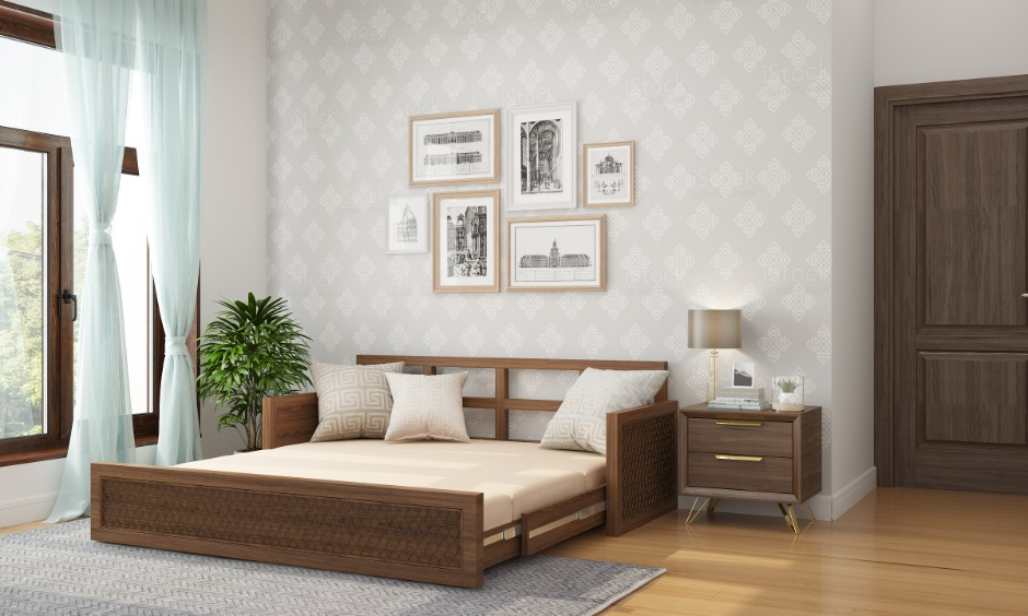 Cream colour sleeper sofa design, which looks classic and contemporary