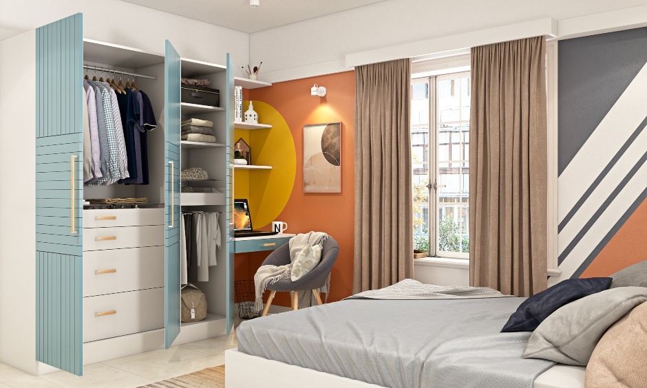 Boho-style wardrobe design created by professional interior designers for optimised storage and cost efficiency.