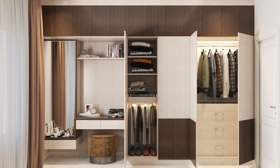 Luxury custom wardrobe with premium finishes, integrated lighting, and advanced storage solutions.