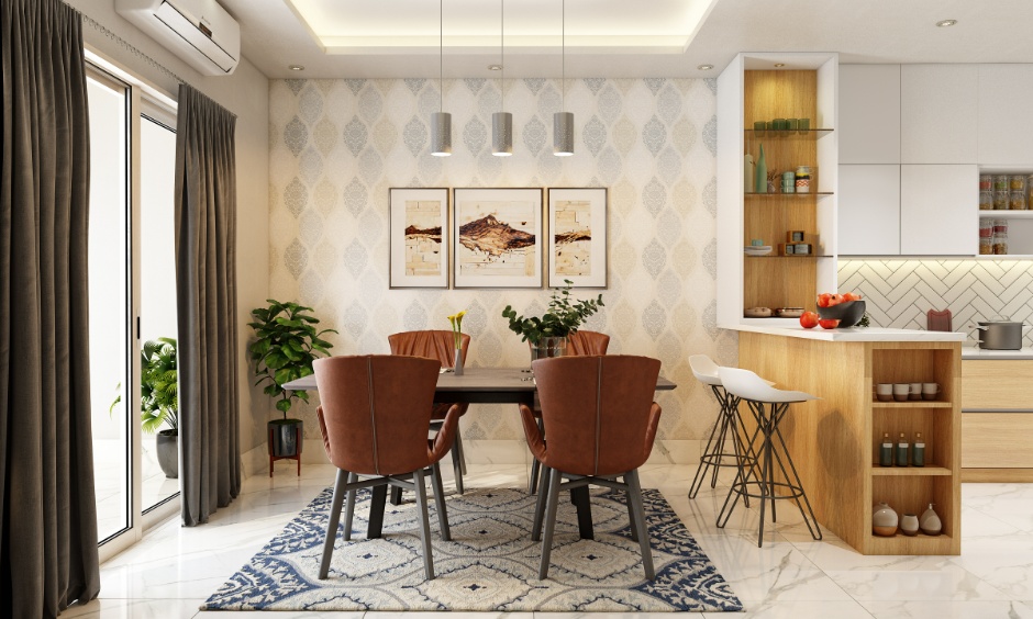 Stylish dining room featuring trending dining tables and modern chairs in soft neutral tones.