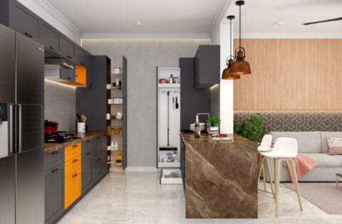 Space‑saving kitchen interior design trends with modular layout and storage solutions for 2026.