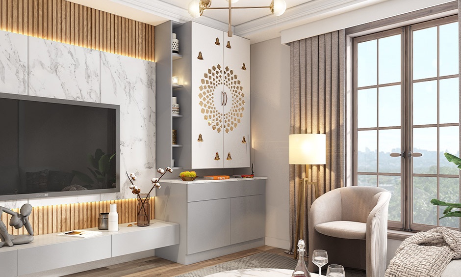 Modern tv unit with led lights glowing behind fluted panels for a seamless, futuristic finish.