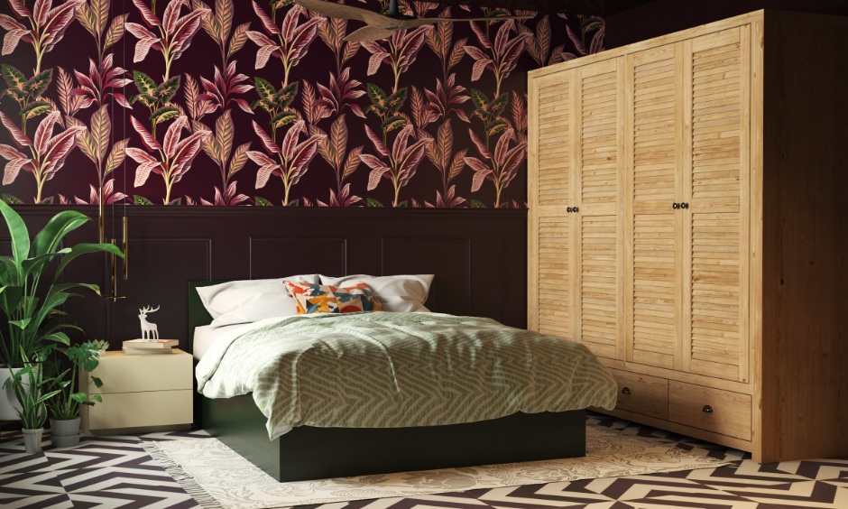 Bold bedroom wall colour combination in magenta and wine tones that adds depth, mood, and personality