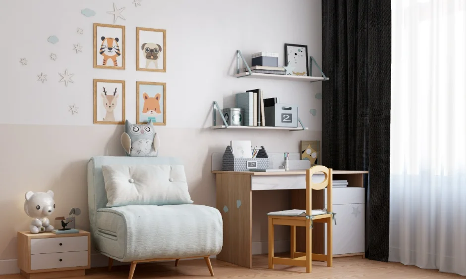 Floor and storage are prioritised when creating a budget-friendly kids' playroom.