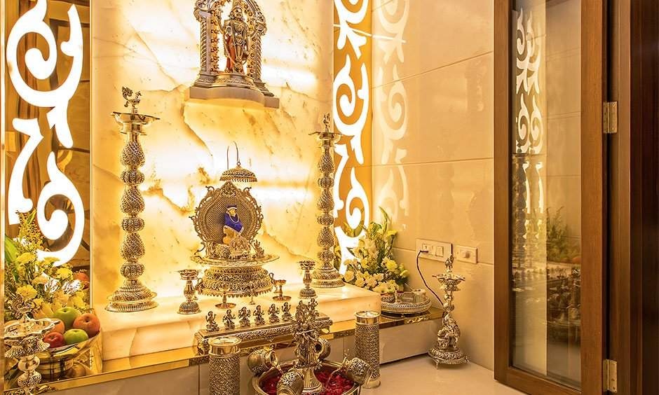 Beautiful home alter design for a stunning pooja room which exudes warmth