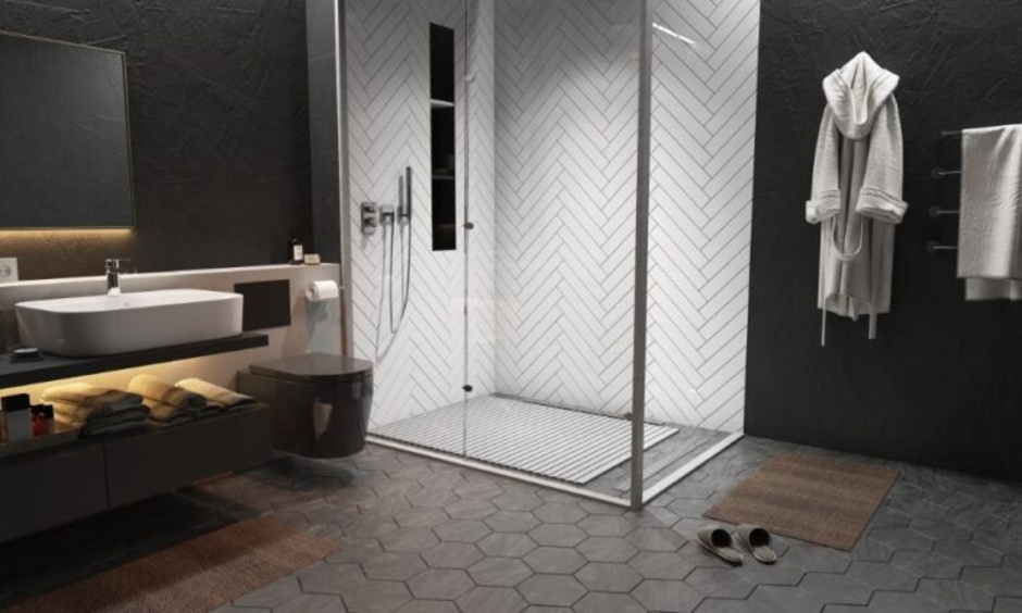 Anti-slip floor tiles with textured surface designed to reduce slips in wet bathroom areas