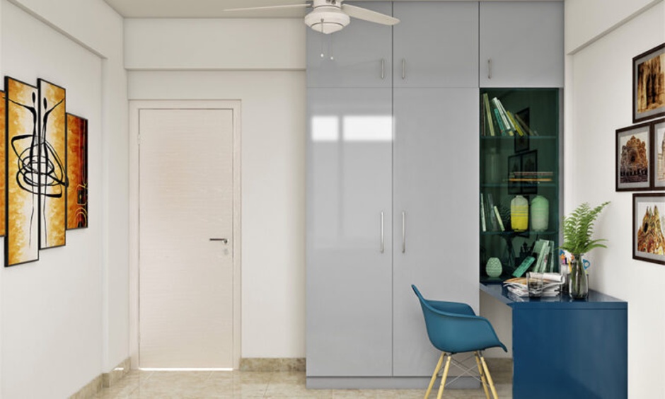 Grey laminate wardrobe design showing durability and smooth finish compared with membrane doors