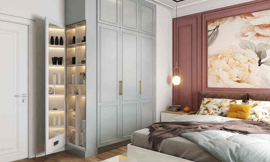 Modern wardrobe with vanity unit showing stylish design and practical door finish choice