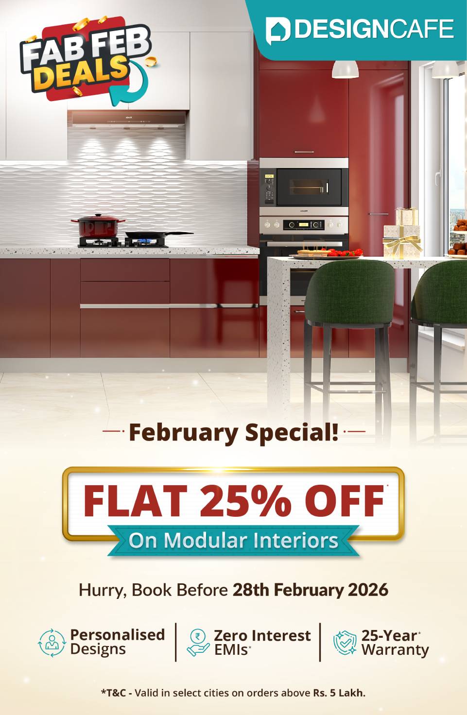 DesignCafe Freedom Special Offer: 25% OFF on Home Interiors.