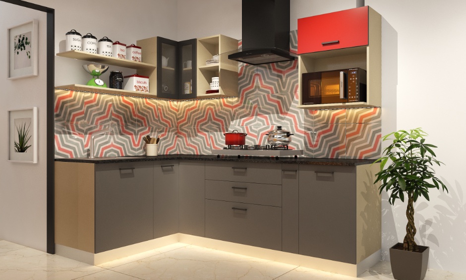 Modern L-shaped kitchen with bold kitchen backsplash tile design for stylish and easy-to-clean 2026 kitchens