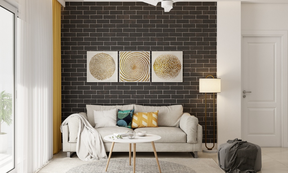 Stylish 2BHK living room reflecting budget-wise interior design cost options in Noida with feature wall