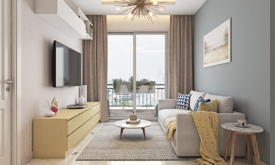 Modern living room highlighting room-wise 2BHK interior design cost breakdown in Vizag