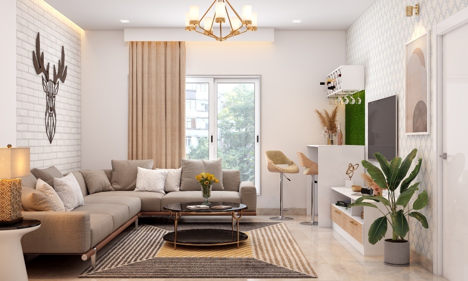 Luxurious living room showing features affecting interior design cost for 2BHK in Gurgaon.
