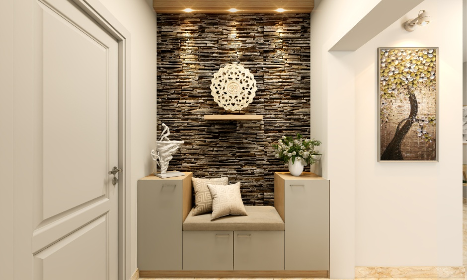 Cozy entry nook with stone wall feature and seating, highlighting the best materials for your home in 2026.
