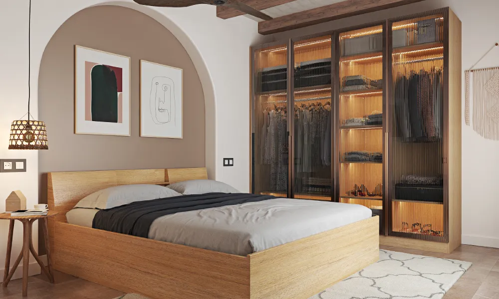 Full height swing wardrobe design that offers maximum storage with balanced wardrobe cost