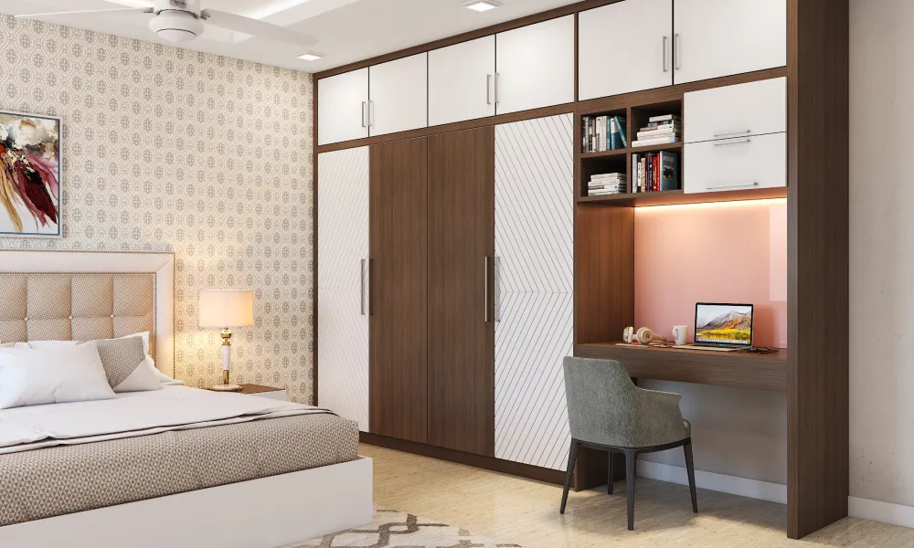 Sliding wardrobe design cost for kids bedroom in India with pastel panels and mirror door