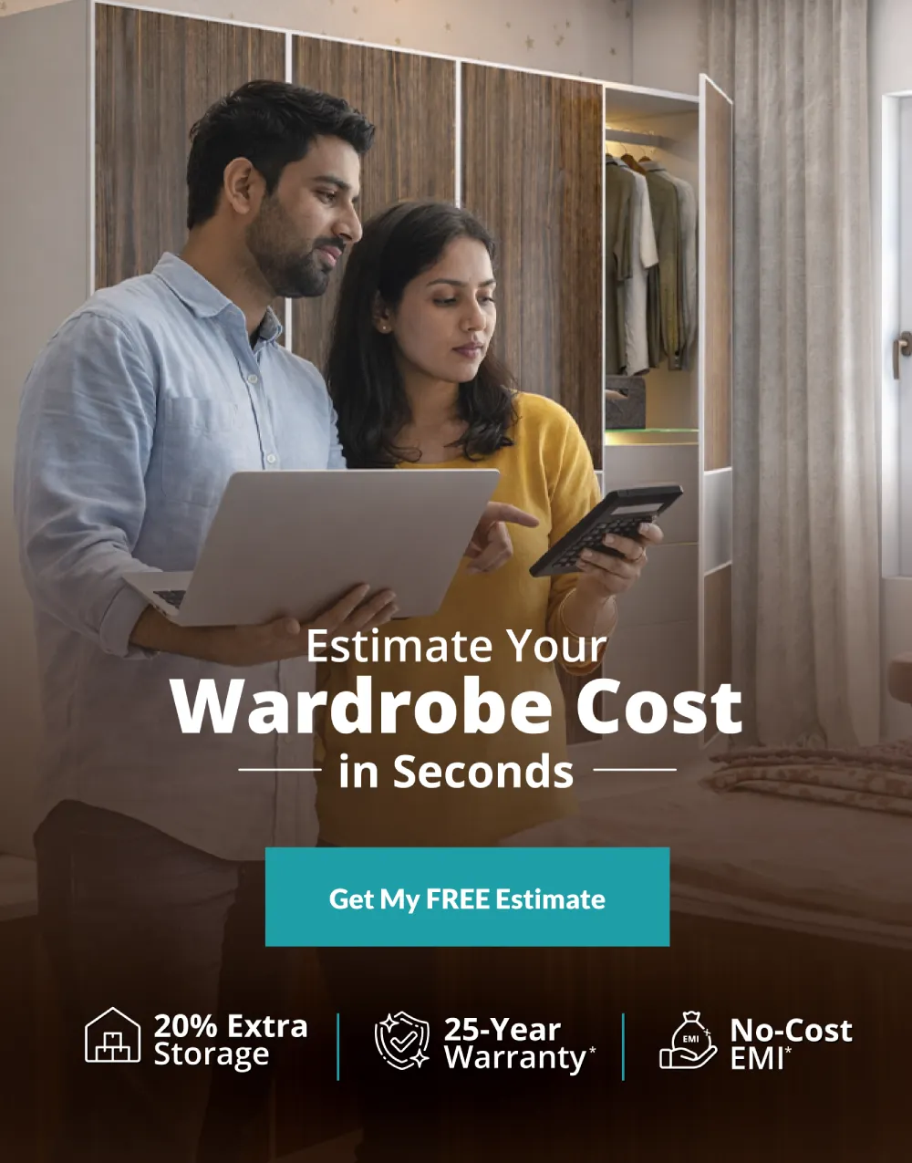 Wardrobe cost calculator to estimate your wardrobe design price